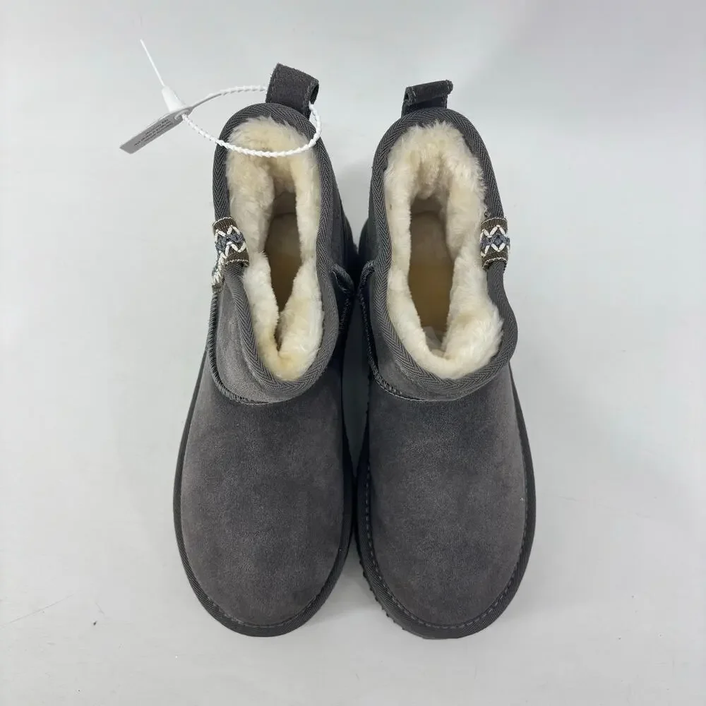 Women’s Suede Booties Size 7 Gray Genuine Leather Winter Comfort